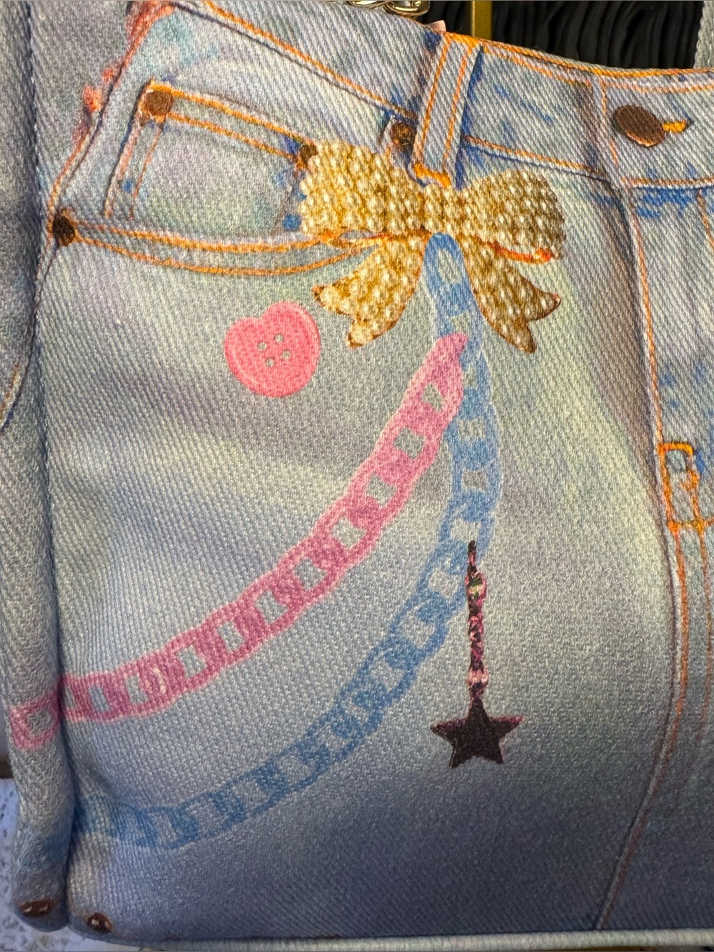 Betsey Johnson Light Blue Denim Mini Tote with Teddy Charm - Picture 3 of 12